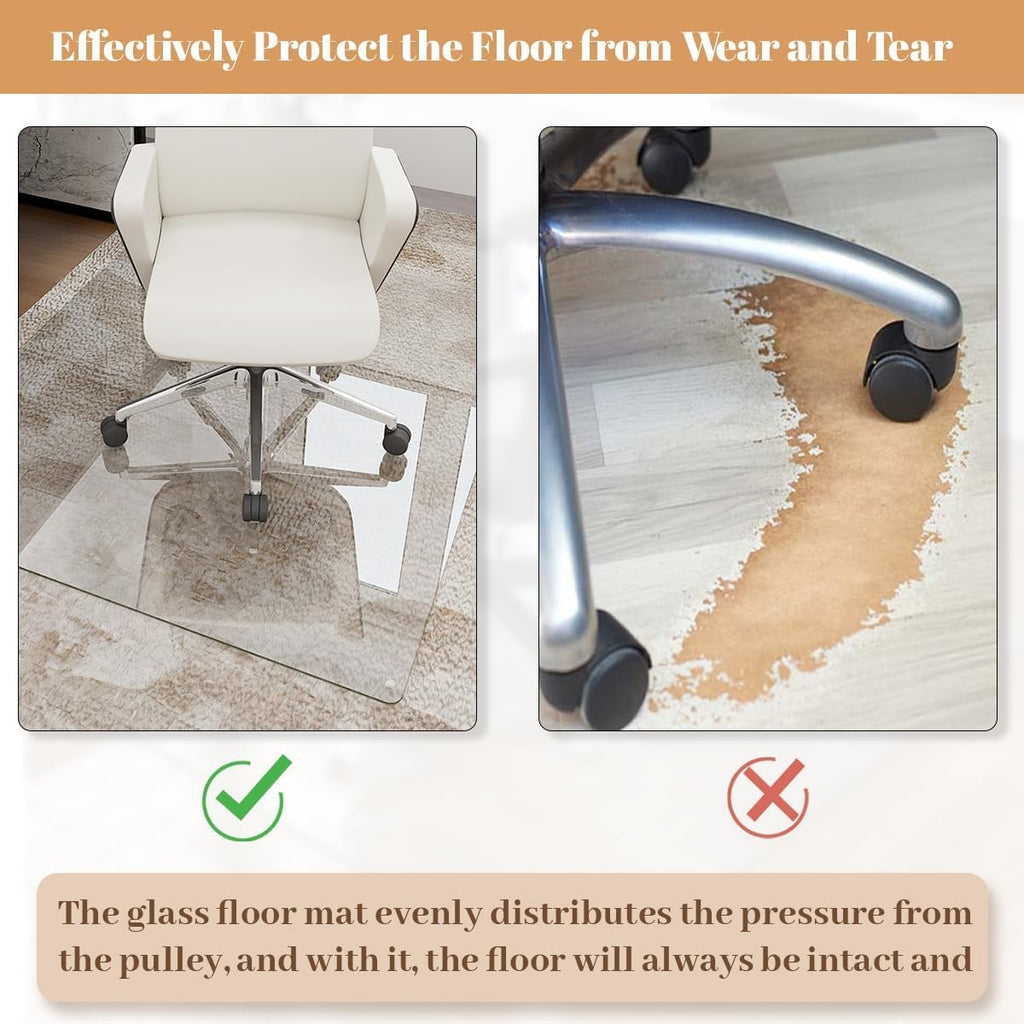 [Tempered Glass] 30" x 48" Glass Chair Mat, 1/5" Thick Office Chair Mat for Carpet or Hardwood