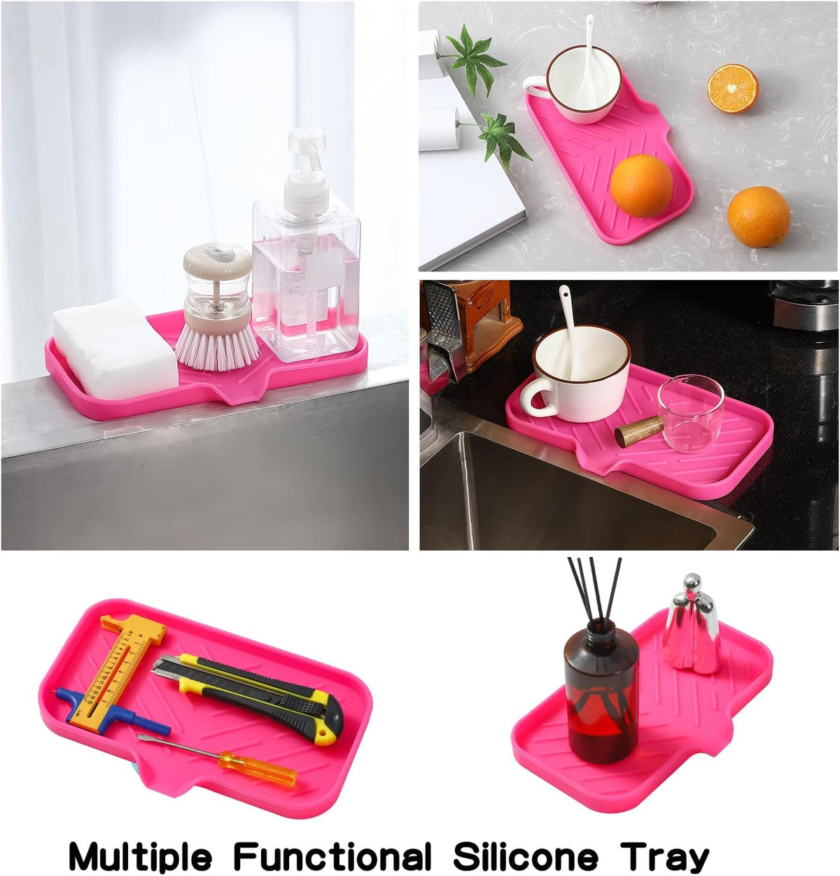 Silicone Bathroom Soap Dishes with Drain Spout-Bathroom and Kitchen Sink Organizer,Sponge