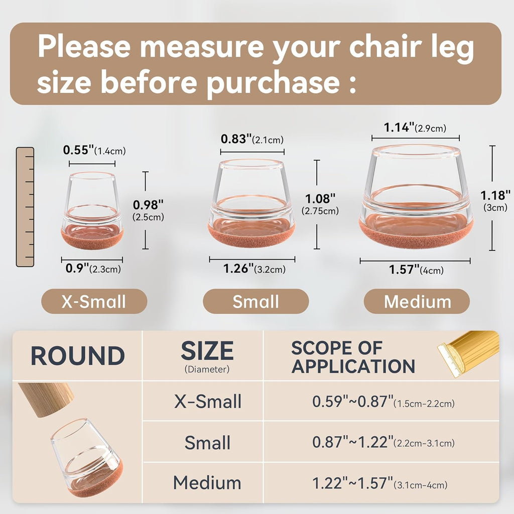 24PCS Extra Small Chair Leg Floor Protectors for Hardwood Floors, Furniture Sliders for Chair Legs