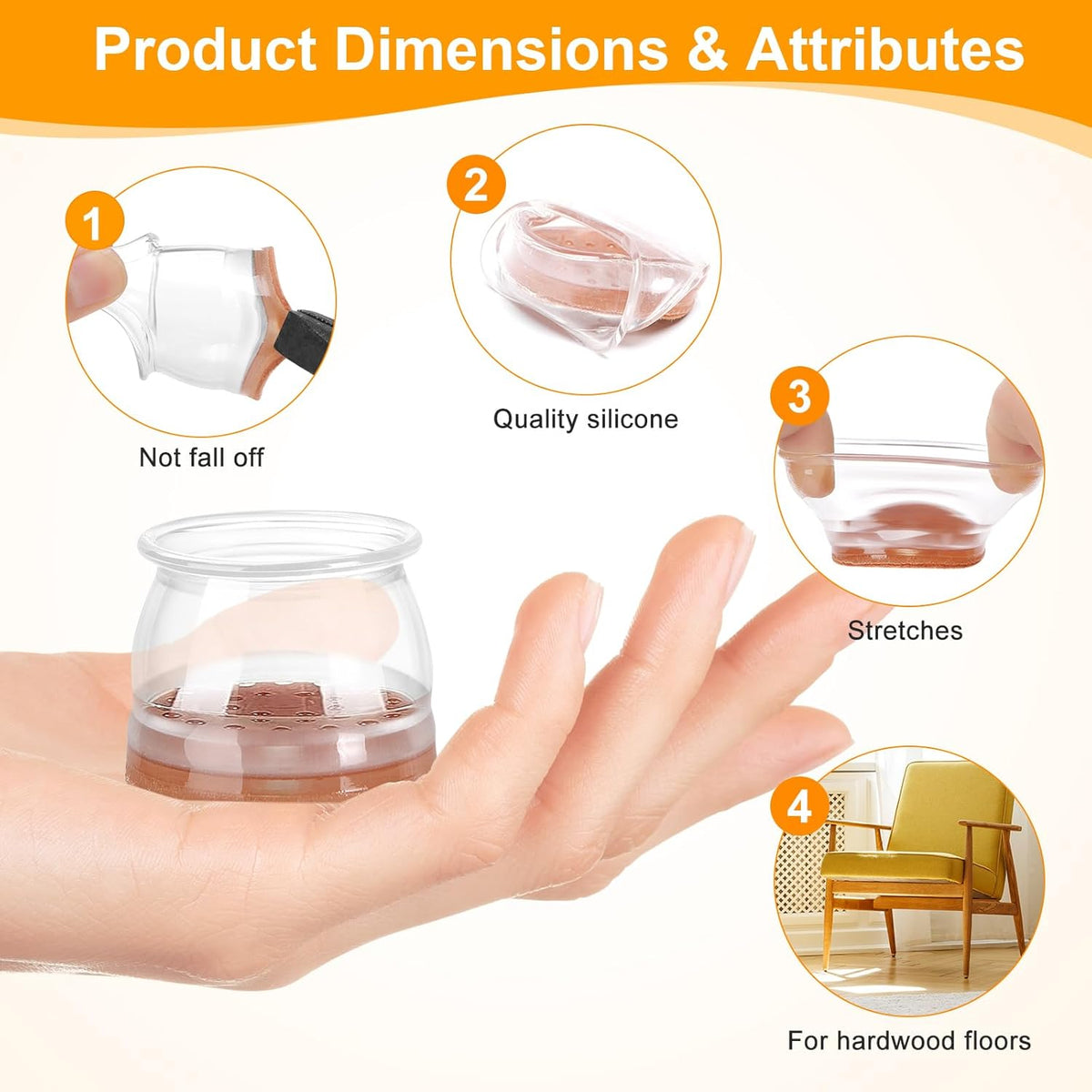 CHUNZEXI 48 Pack Chair Leg Floor Protectors for Hardwood Floors, Silicone Felt Covers Pads Caps