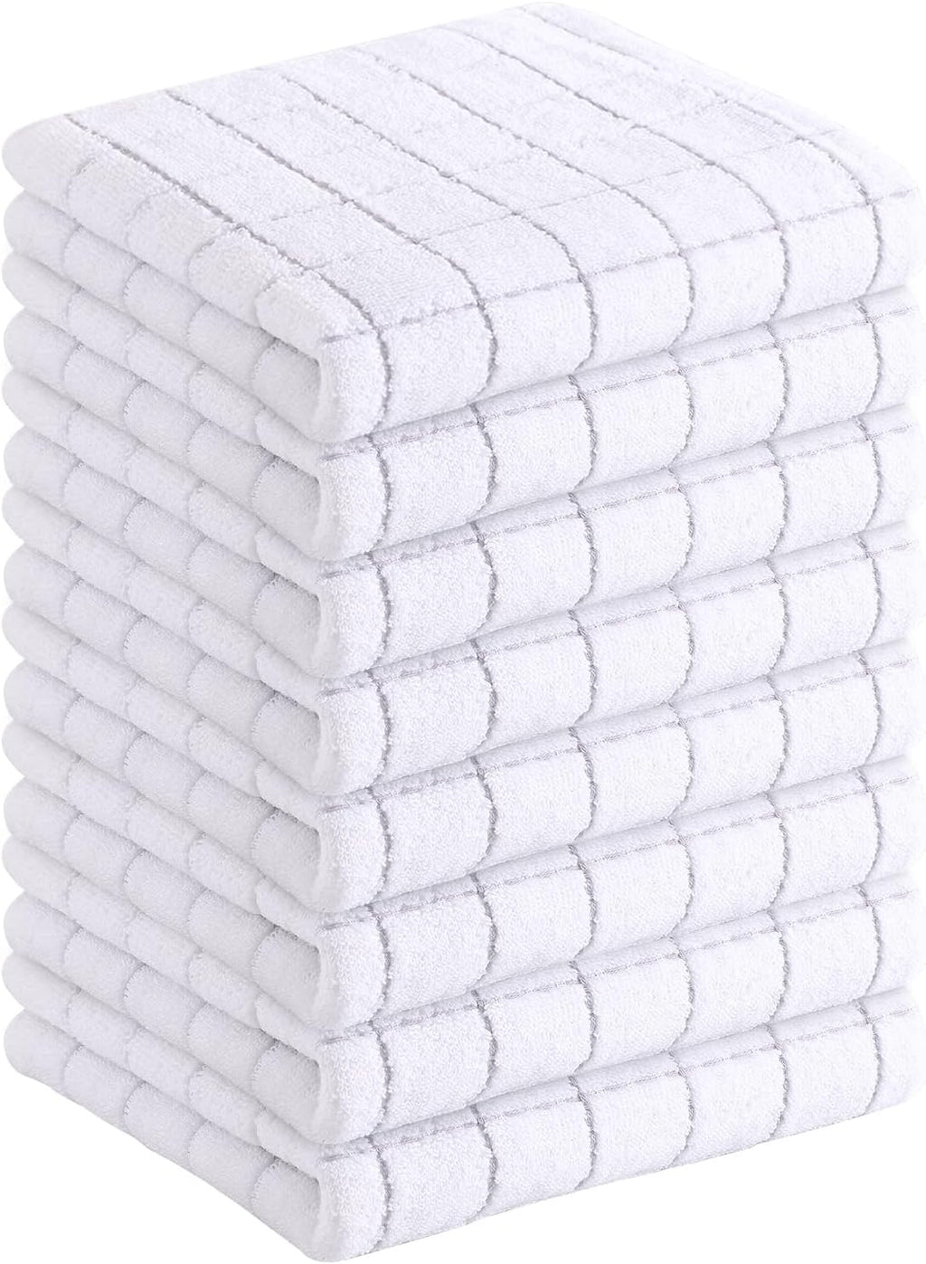 Homaxy 100% Cotton Terry Kitchen Towels(White, 13 x 28 inches), Checkered Designed, Soft and Super