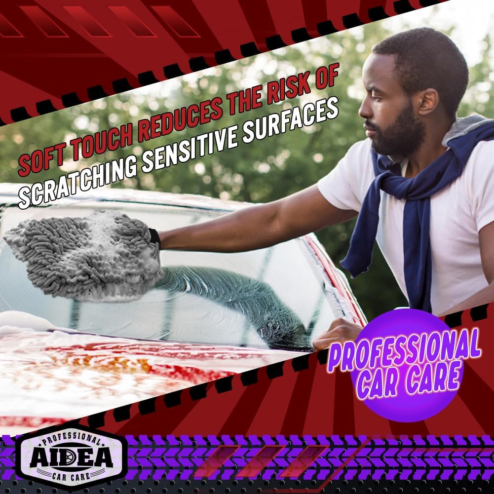 AIDEA Car Wash Mitt Microfiber-2Pack, Scratch-Free& Lint-Free, Premium Chenille Microfiber Wash