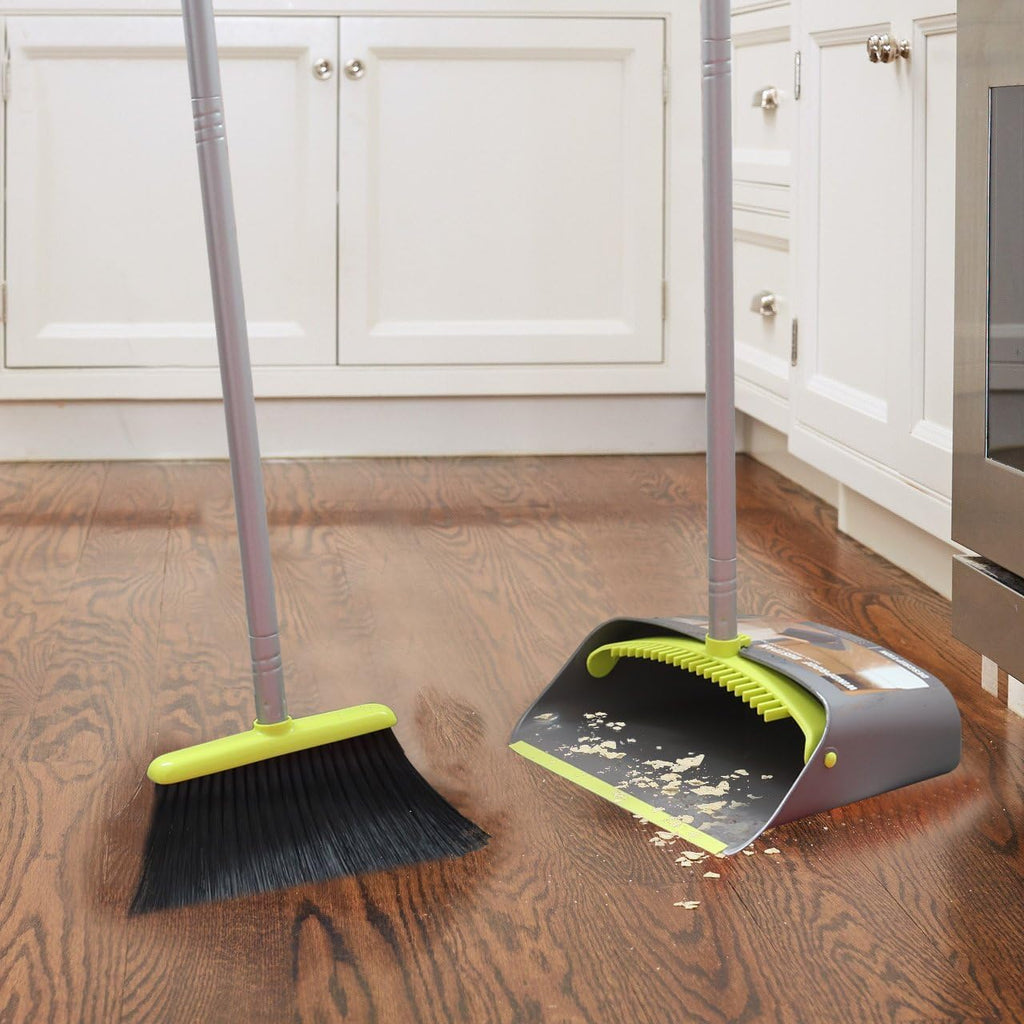 TreeLen Broom and Dustpan Set, TreeLen Broom with Dust Pan with Long Handle Combo Set for Office