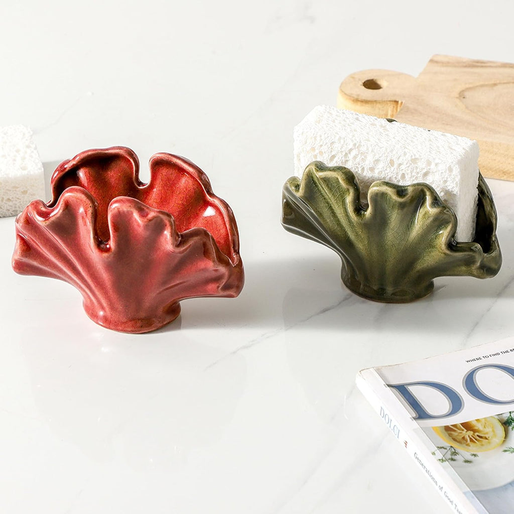 Ceramic Sponge Holder,Sponge Holder for Kitchen Sink,Compact Sink Caddy Organizer-Scouring Pad and