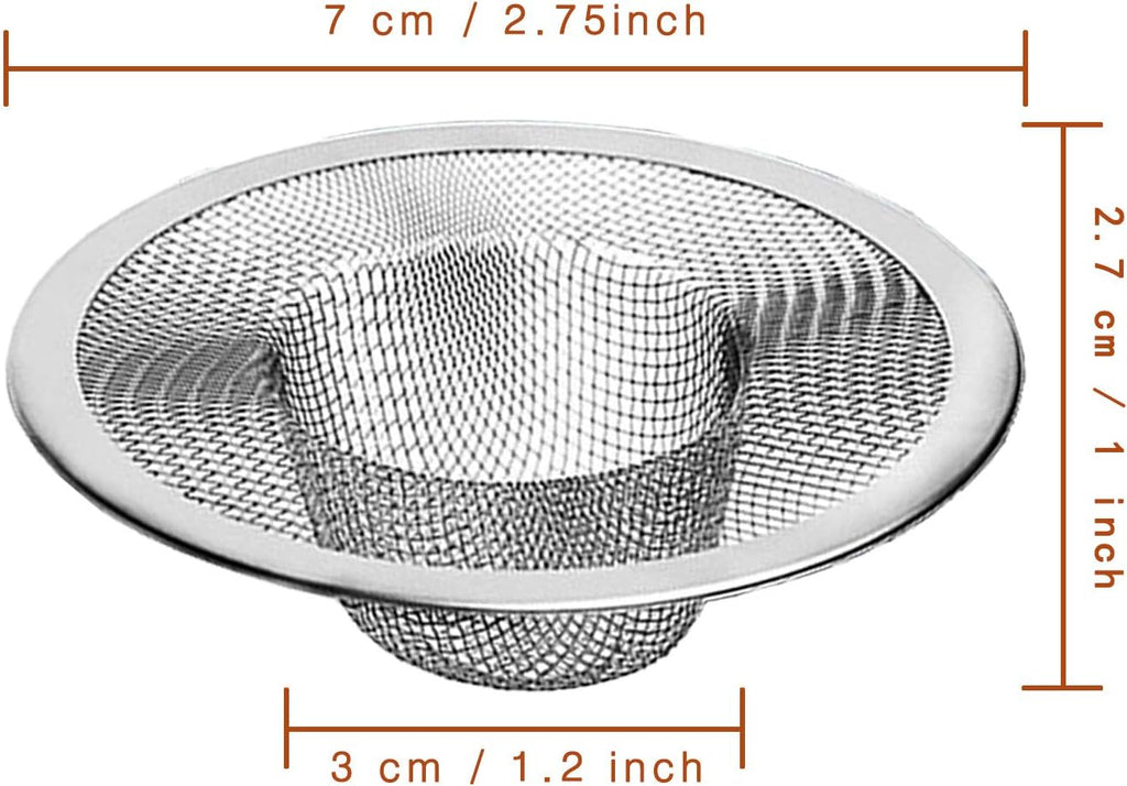 2pcs Heavy Duty Stainless Steel Slop Basket Filter Trap, 2.75" Top / 1" Mesh Metal Sink Strainer