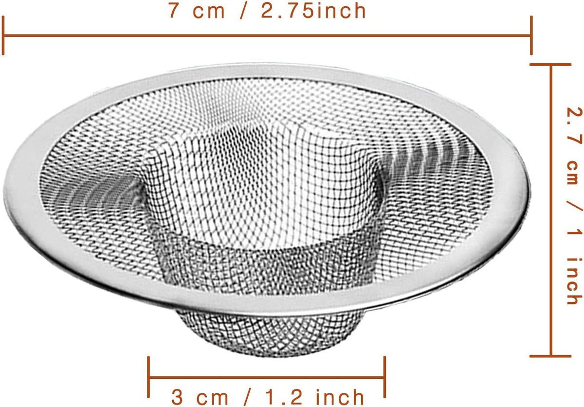 50pcs Heavy Duty Stainless Steel Slop Basket Filter Trap, 2.75" Top / 1" Mesh Metal Sink