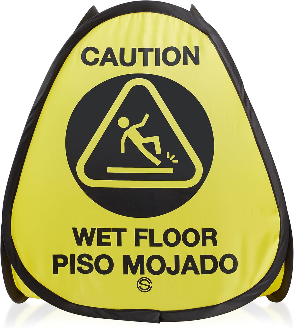 Dryser 3-Pack 16" Pop-up Caution Wet Floor Signs - Yellow 4-Sided English/Spanish Warnings