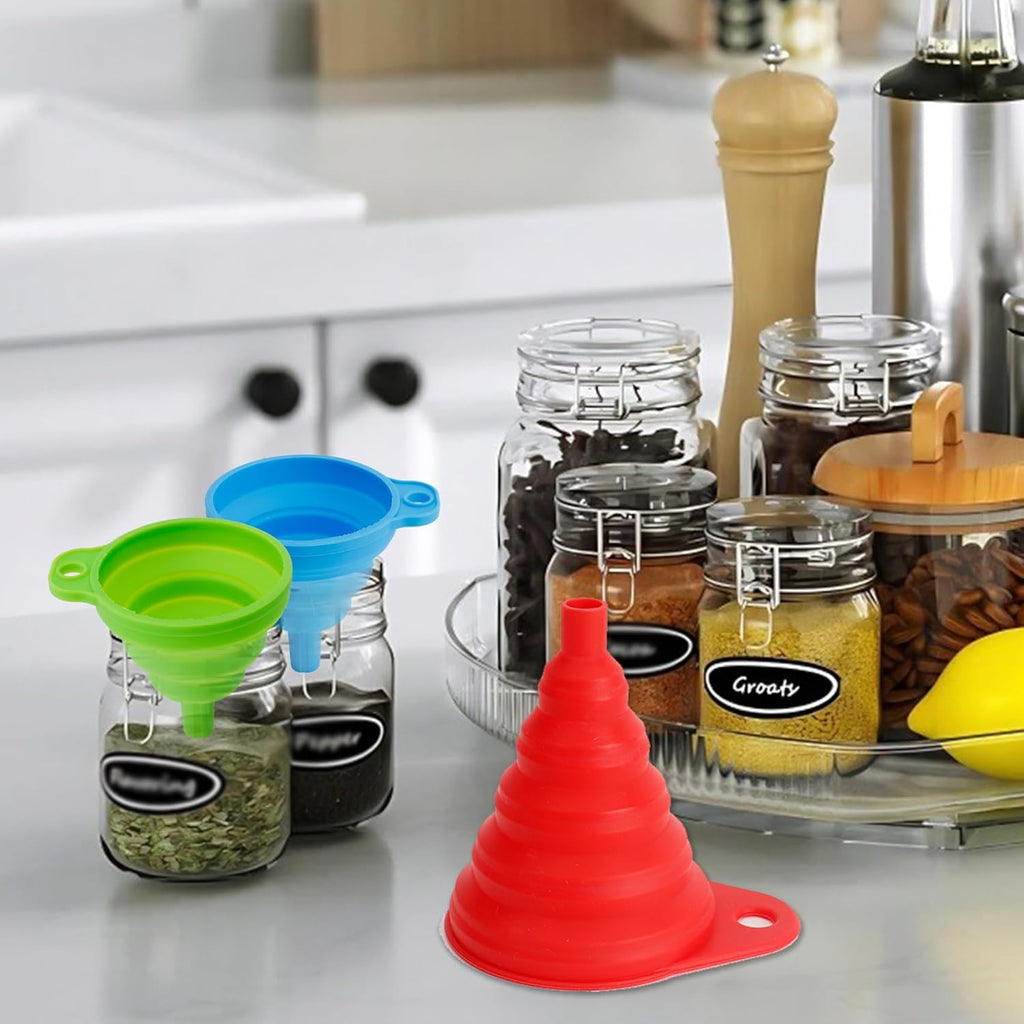 Kitchen Funnel Set of 4, Food Grade Foldable Small and Large Funnel Colorful Silicone Collapsible