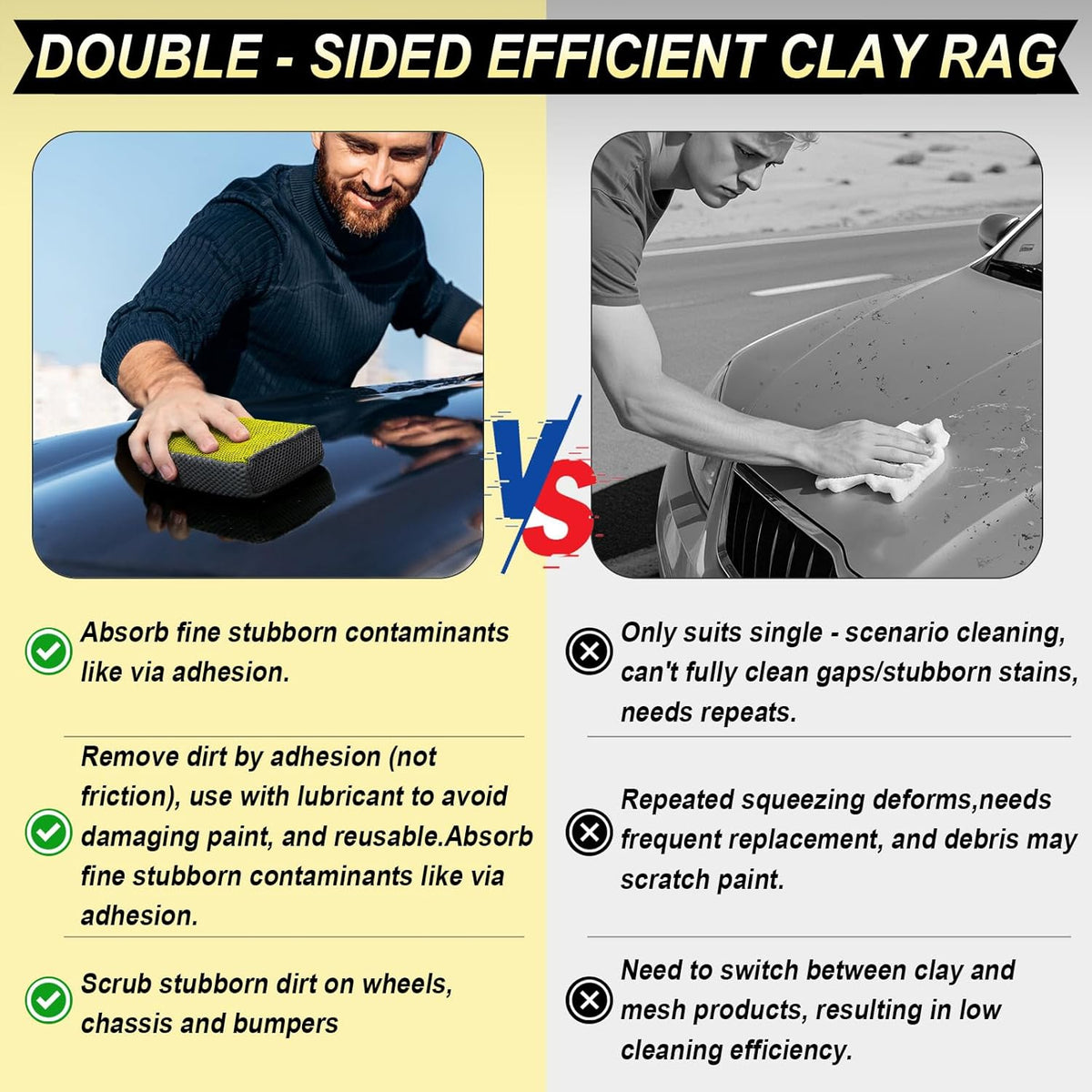 Car Wash Sponge,Dual Sided Car Clay Scrubber for Fast and Effective Removal of Paint,Light
