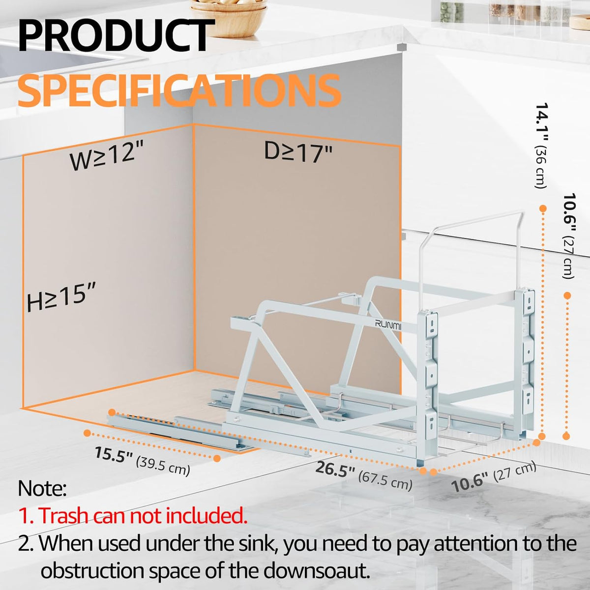 Pull Out Trash Can Under Cabinet Kit with Soft-Close Slides,Twin-Mode Under Sink Trash Can Pull Out
