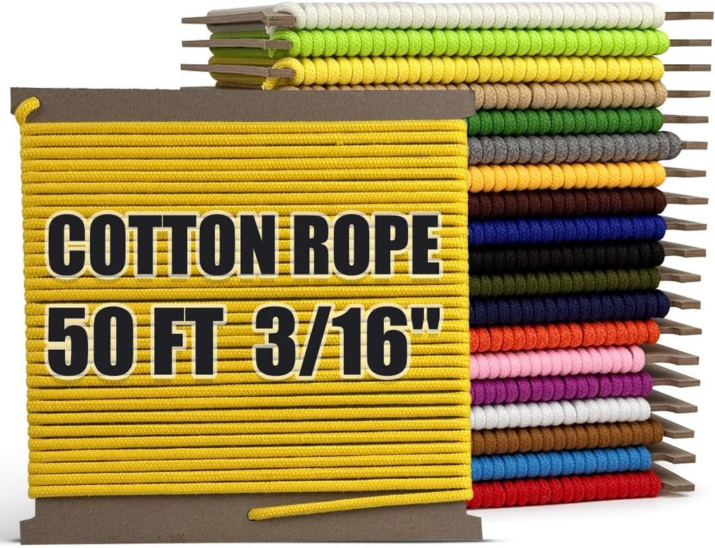 PerkHomy Cotton Rope 3/16" (5mm) 50 ft Multi Purpose Utility Diamond Braided Cord, Natural Cotton