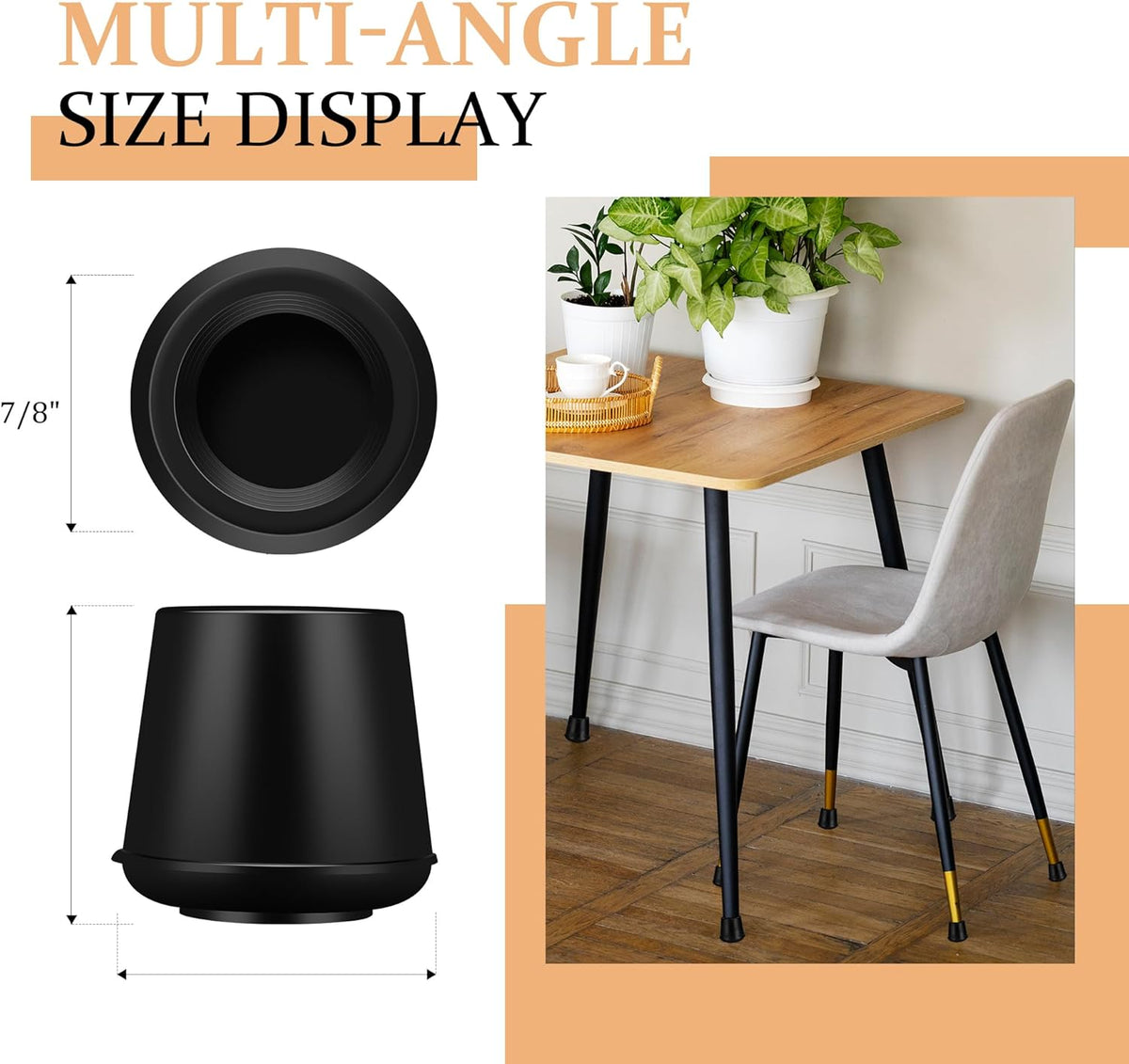 7/8" Round Rubber Chair Leg Tips Caps, Chair Leg Floor Protectors, Non-Slip Chairs Legs Caps, Stool