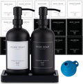 Black Thick Glass Soap Dispenser - Farmhouse Kitchen Dish &Hand Soap Dispenser Set, 304 Rustproof