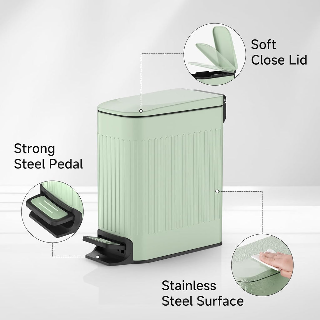 TIPGO Slim Bathroom Trash Can with Lid Soft Close, Step Pedal, 6 Liter / 1.6 Gallon Stainless Steel