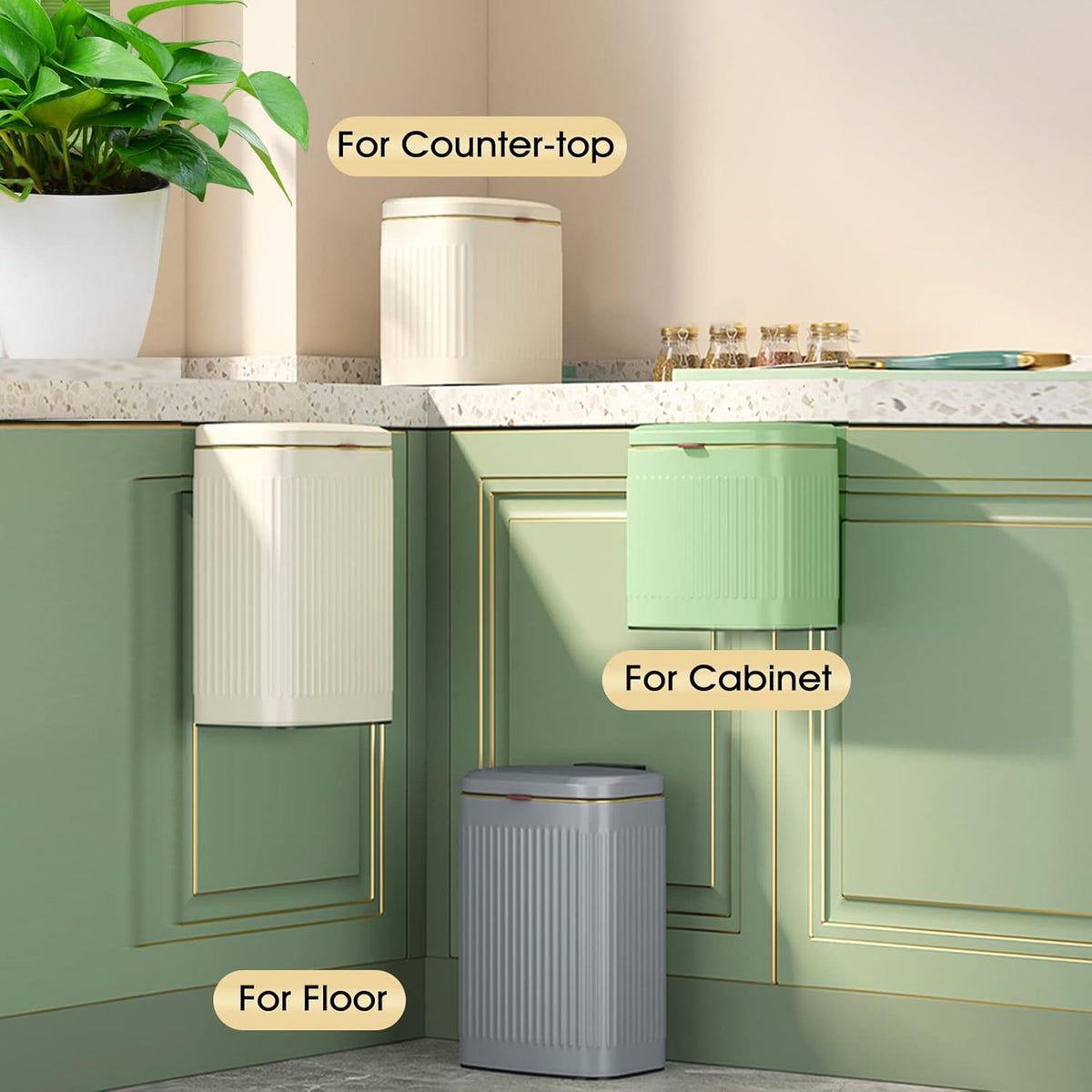 GloDeals Kitchen Trash Can with Lid, 2 in 1 Small Garbage Can Compost Bin Countertop, Wall-Mounted