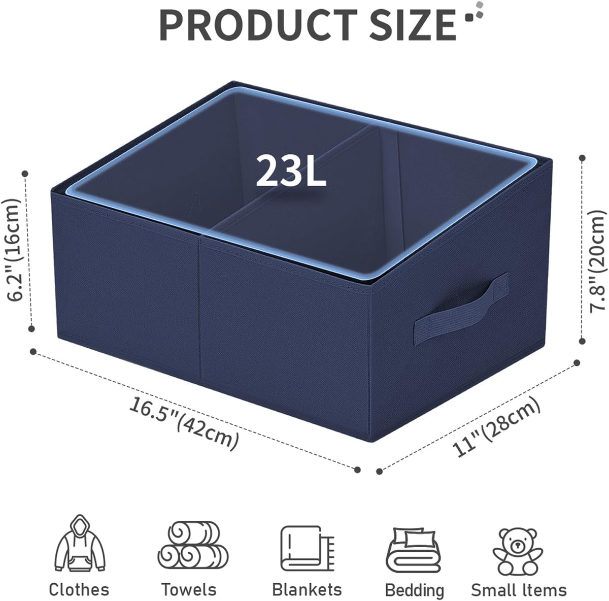 DIMJ Large Closet Shelf Organizer Bins 8Packs with Handles and Divider, Fabric Trapezoid Storage