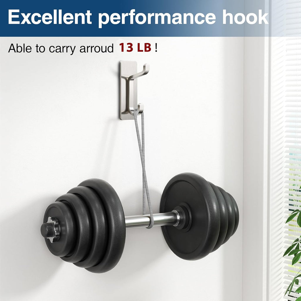 pickpiff Wall Hooks for Coat and Towel: 13LB Adhesive Door Hanger Stick on, Brushed Nickel