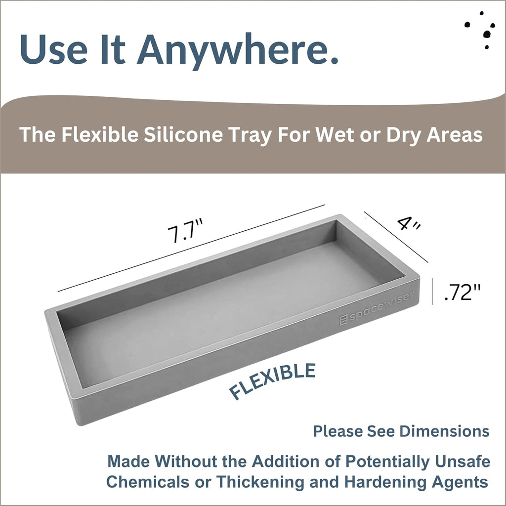 Countertop and Vanity Tray - Small 7.7" Silicone Tray for Soap Dispenser Bottles, Bathroom Trays