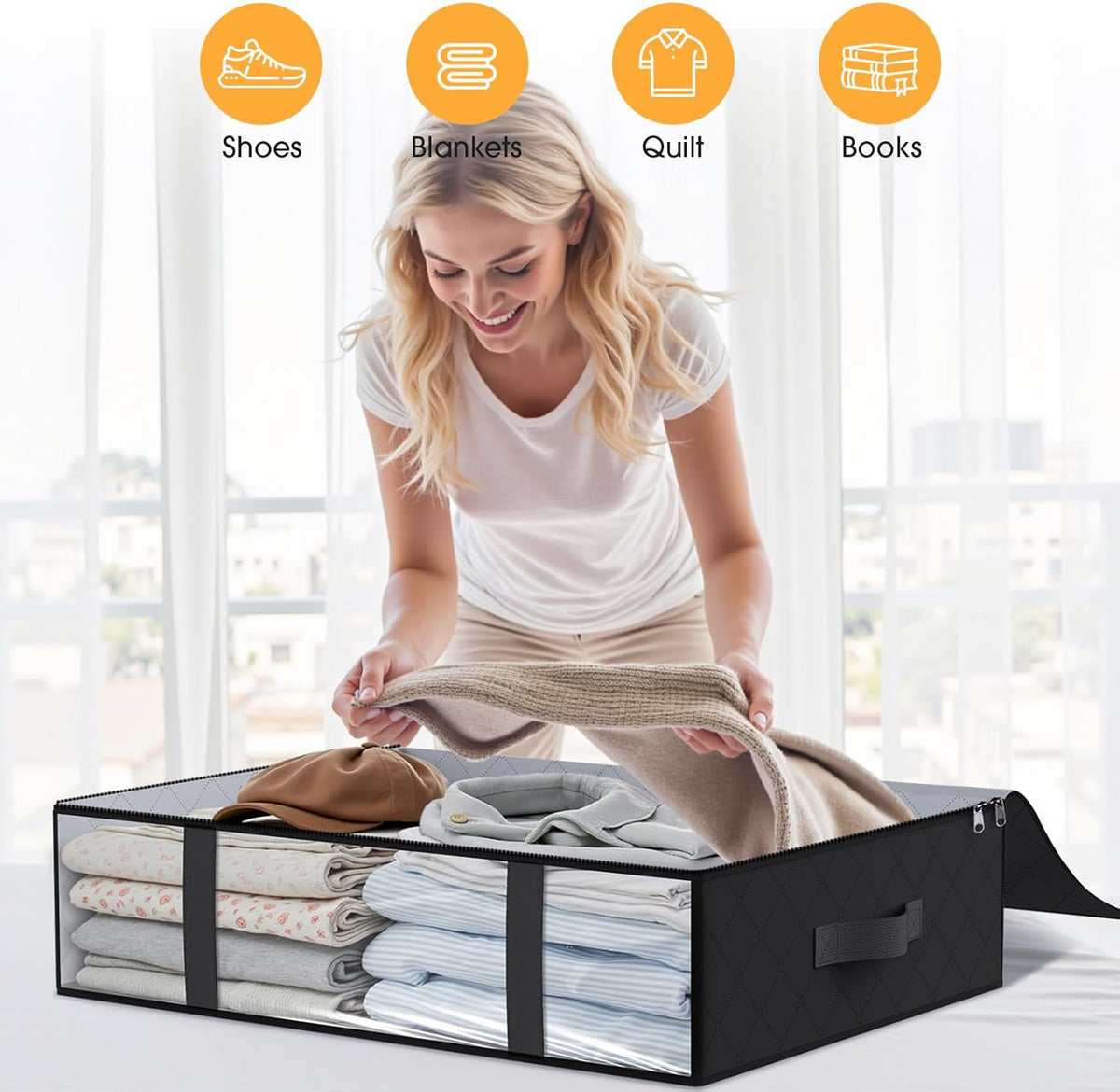 StorageRight Under Bed Storage Bins, 3-Pack 40L Foldable Fabric Storage Bags with Transparent