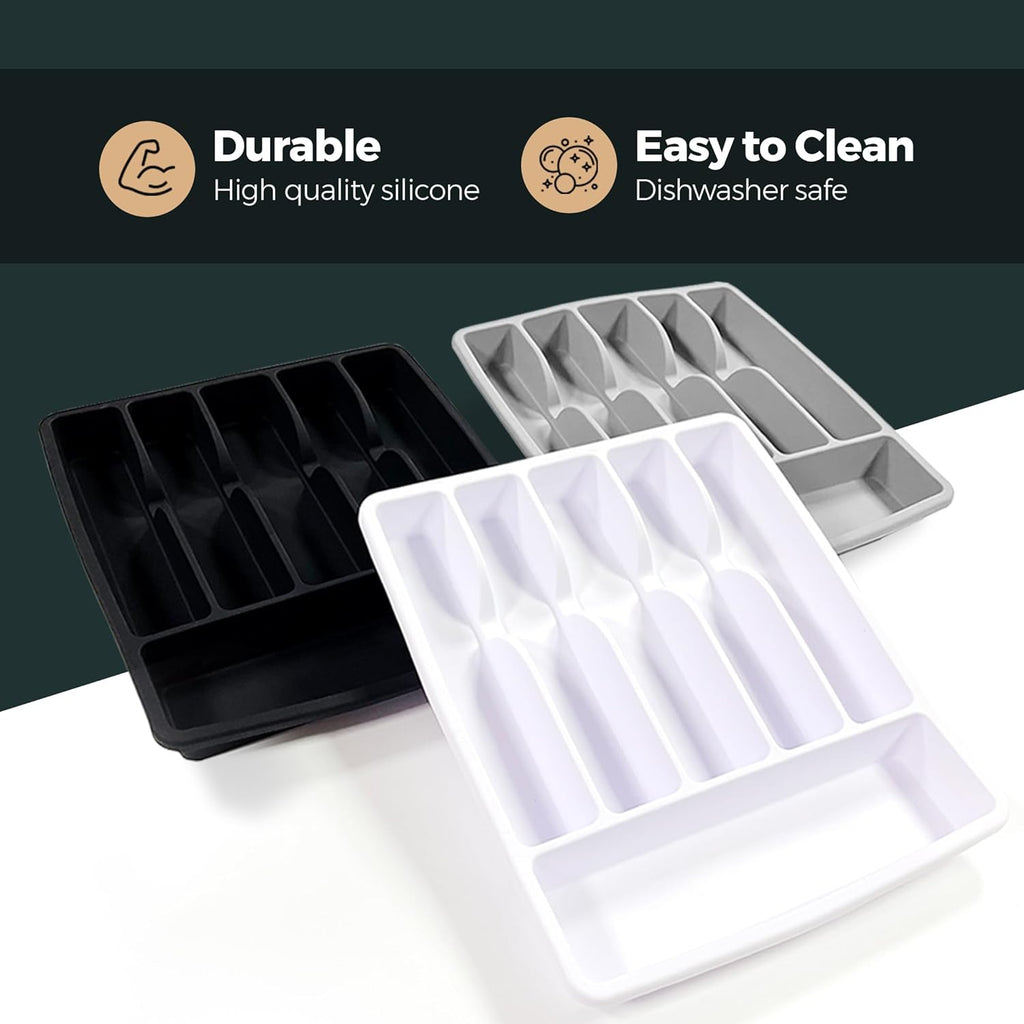 Silicone Silverware Drawer Organizer – Non-Slip Utensil Holder for Kitchen Drawers | Cutlery Tray