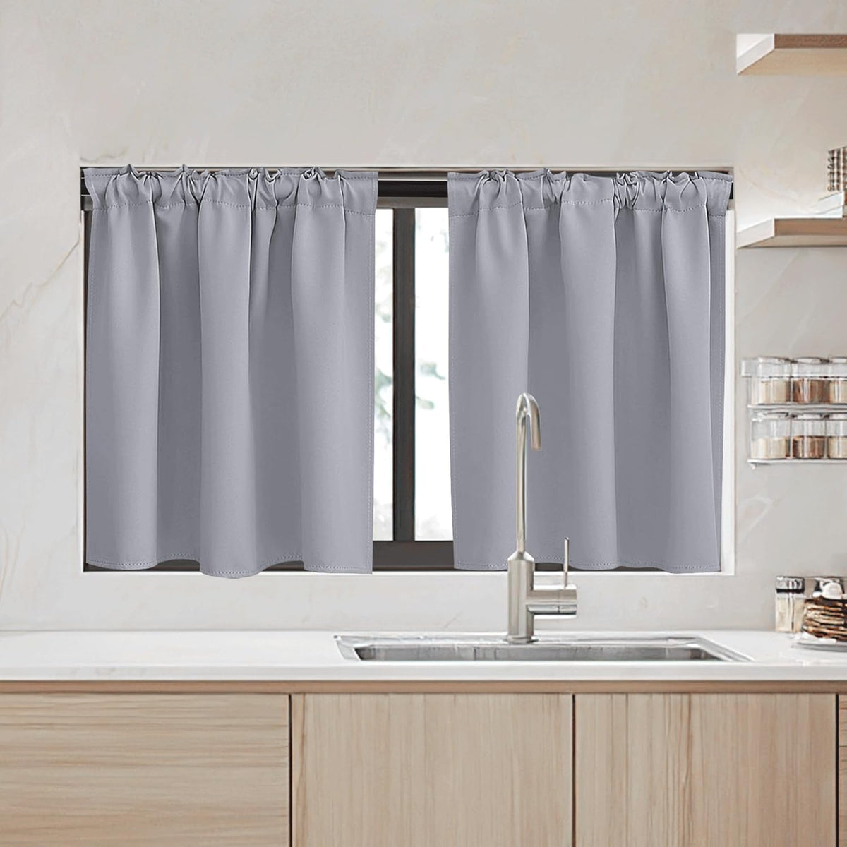 RYB HOME Kitchen Window Curtains - Blackout Privacy Half Window Curtains for Bedroom Bathroom
