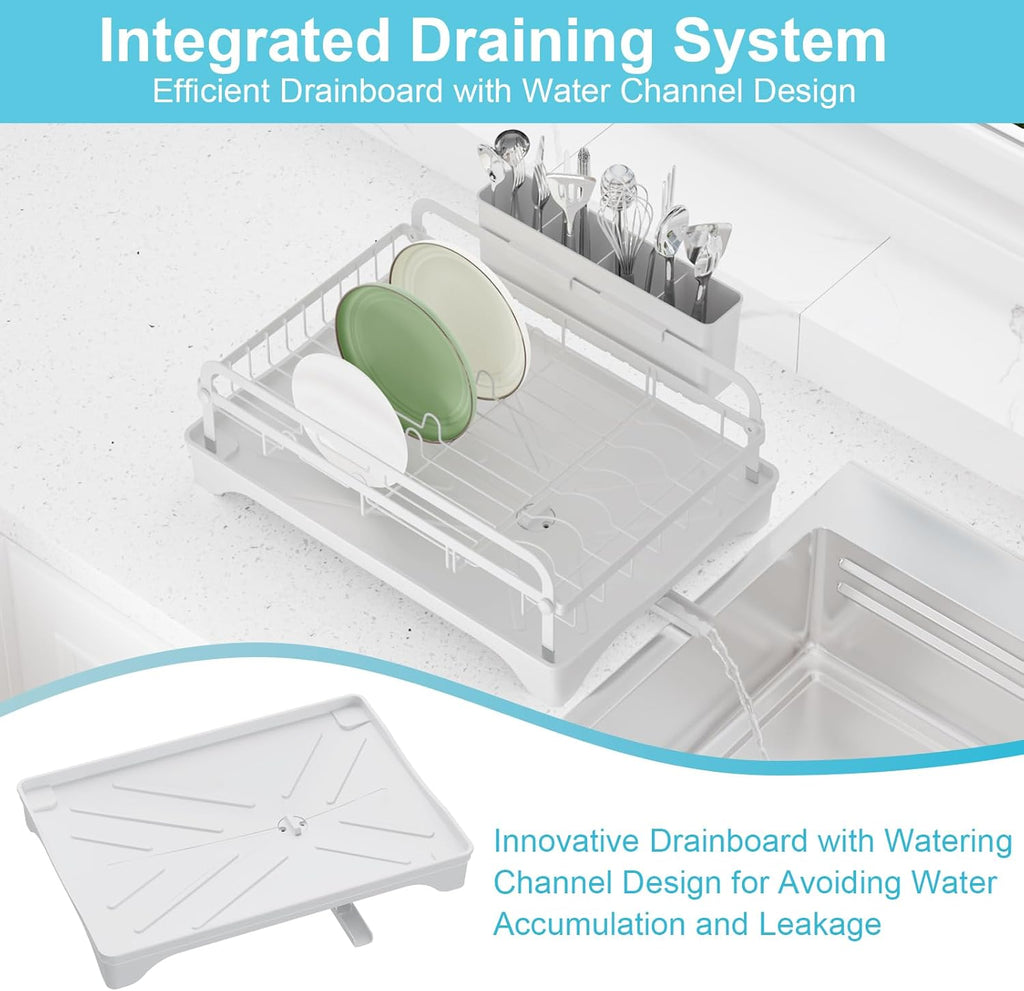 Dish Drying Rack for Kitchen Counter - Large Capacity Dish Drying Rack with Drainboard, Kitchen