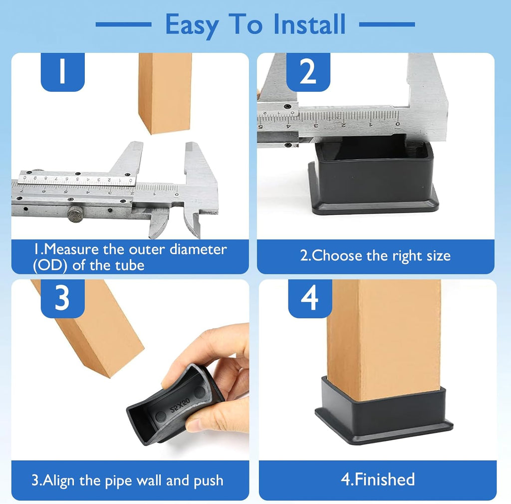 4 Pcs 1" x 1-1/2" Rectangular Rubber Chair Leg Caps, PVC Table Leg Covers, Flexible & Anti-Slip