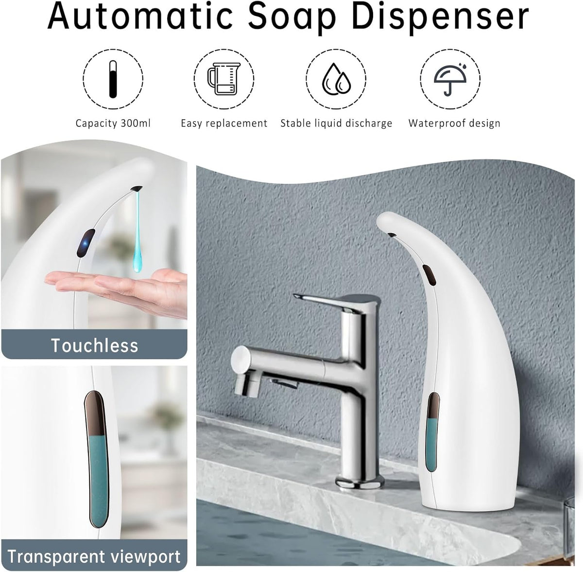 Automatic Liquid Soap Dispenser,300ML Touchless 4 Gear Adjustable,Countertop Electric Battery