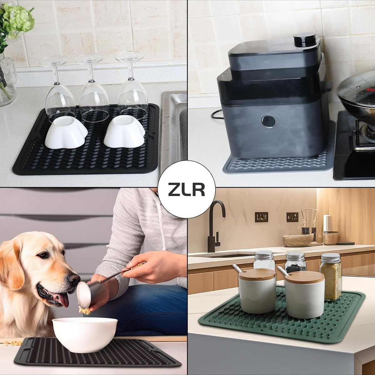 ZLR 2 Pcs Silicone Dish Drying Mats for Kitchen Counter, Eco-Friendly Fast Dry Dish Mat, Easy Clean