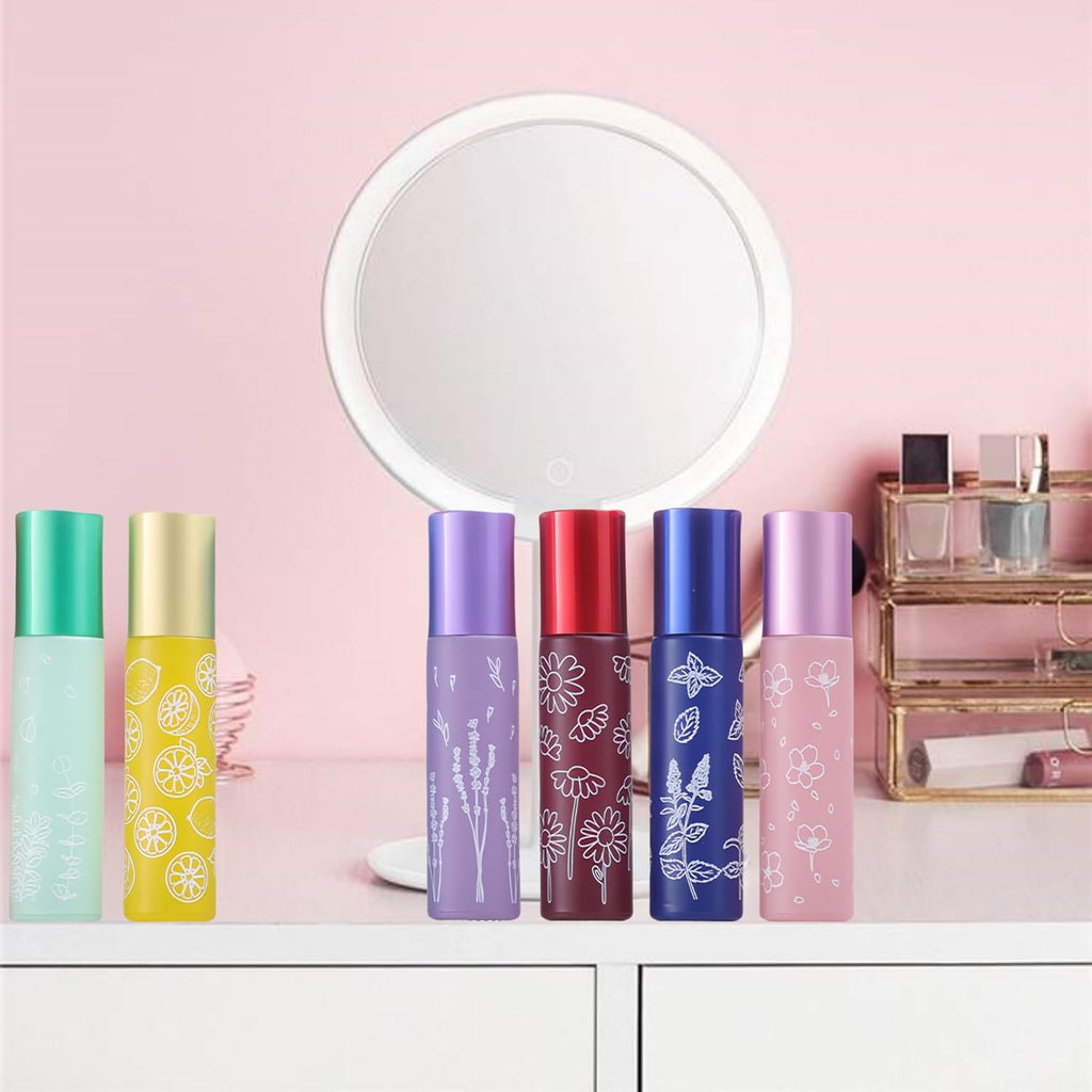 10 Pcs Purple Glass Essential Oil Roller Bottles, 10ml Refillable Roll-on Bottles with Stainless