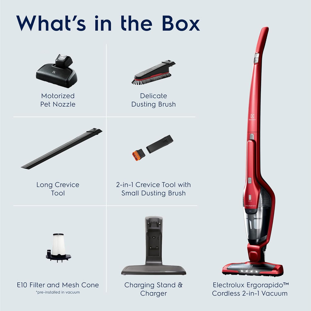 Electrolux Ergorapido Pet Cordless 2-in-1 Vacuum Cleaner with Motorized Pet Nozzle for Easy Pet