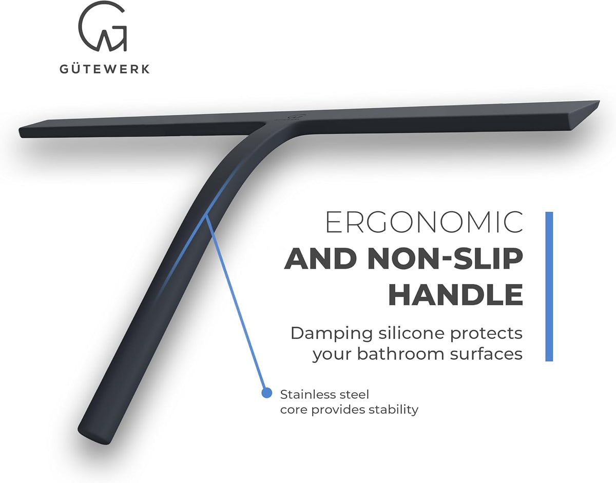 GÜTEWERK Shower Squeegee for Glass Doors, Silicone Window Squeegee, Bathroom and Glass Cleaning