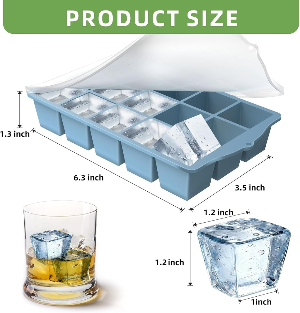Silicone Ice Cube Tray, 3 Pack Easy-Release Stackable Ice Trays for Freezer with Lid 15 Reusable