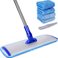 18" Professional Microfiber Mop Floor Cleaning System, Flat Mop with Stainless Steel Handle, 4