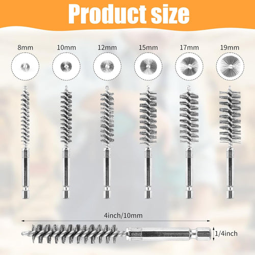 12 Pieces Wire Brush Drill Bore Cleaning Brush Set,with 1/4 Inch Hex Shank Stainless Steel Wire