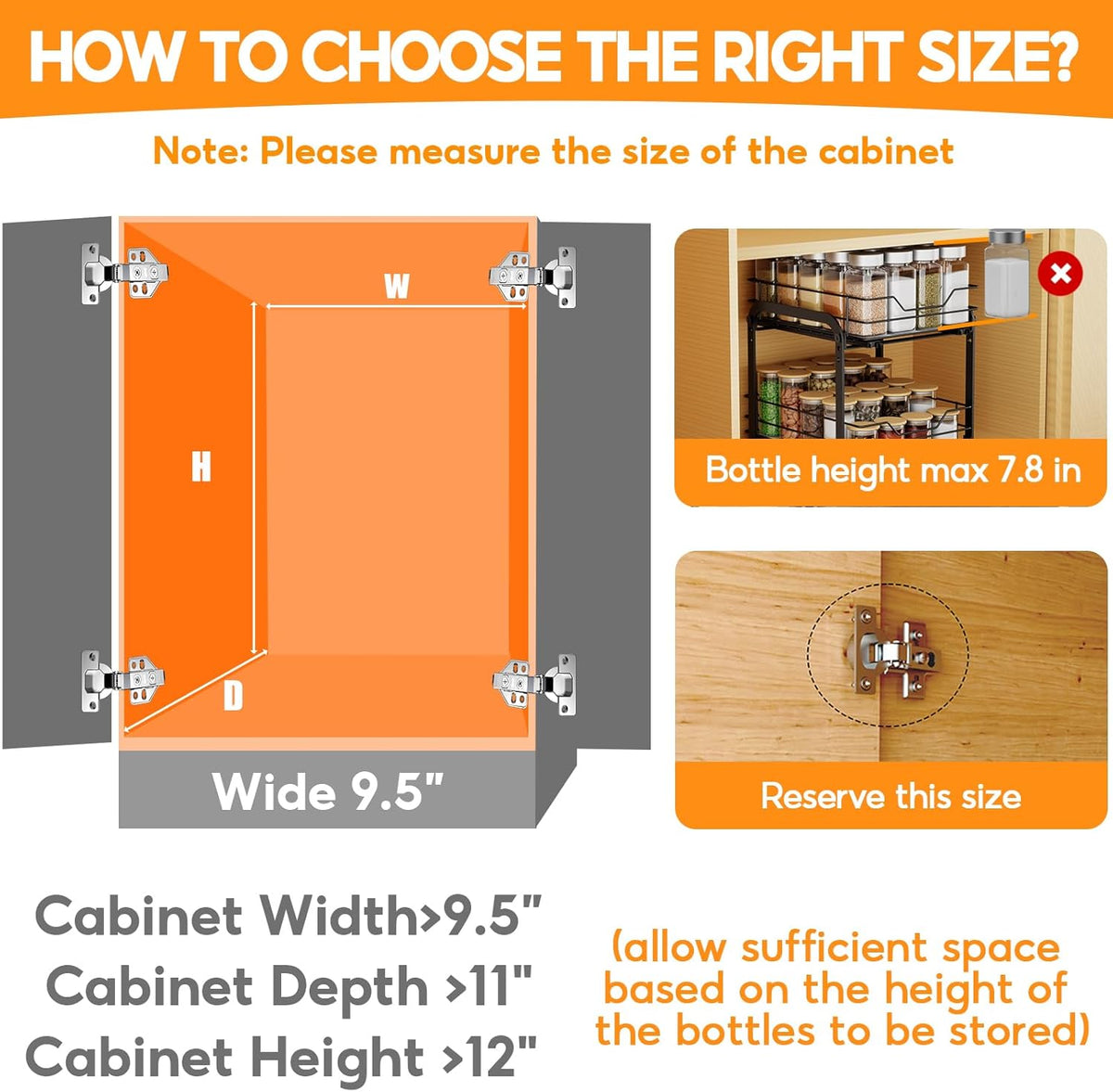Spice Rack Organizer for Cabinet, 2 Tier Vertical Pull Out Spice Rack – Heavy Duty Metal Spice