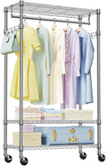 IZEUK Heavy Duty Rolling Garment Rack with 3 Adjustable Wire Shelves, Hanging Rod & Side Hooks