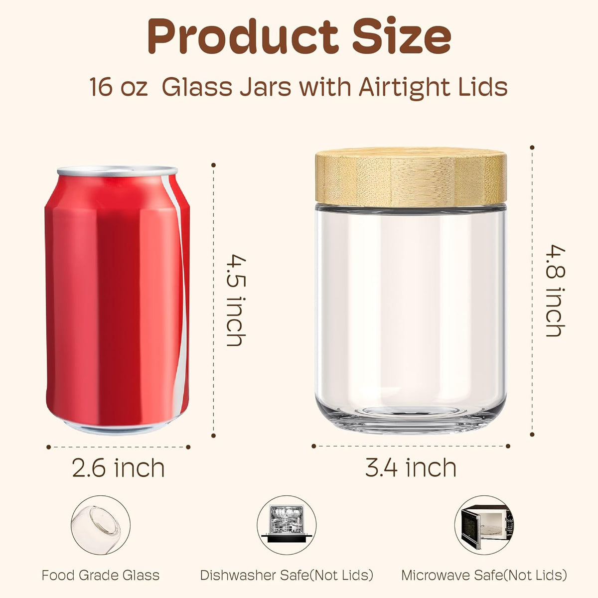 4 pack 16oz Overnight Oats Containers with Bamboo Lids, Glass Jars with Airtight Lids for Meal