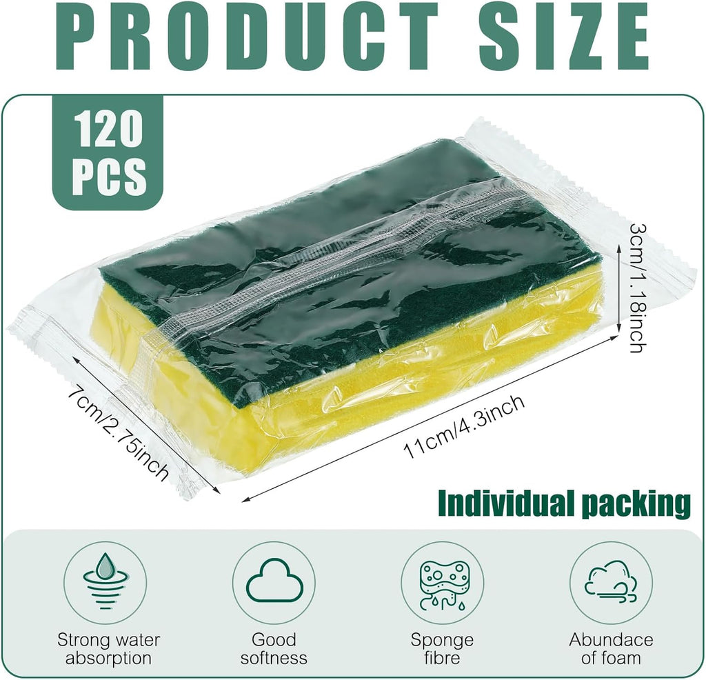 Tanlade 120 Pcs Individually Wrapped Sponge Dishwashing Sponge Bulk Non Scratch Scrub Sponges
