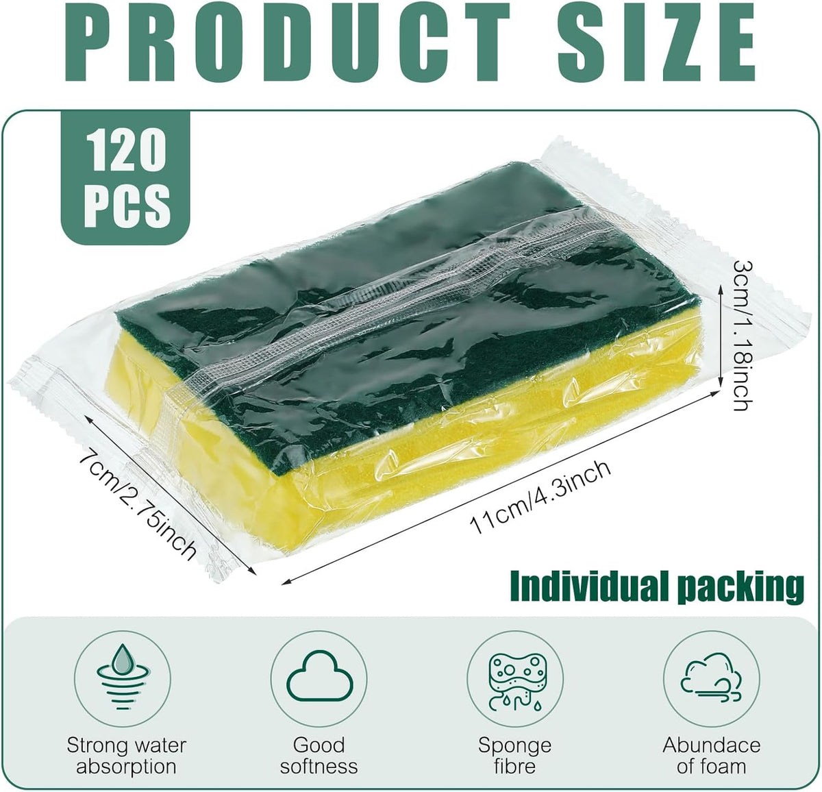 Tanlade 120 Pcs Individually Wrapped Sponge Dishwashing Sponge Bulk Non Scratch Scrub Sponges