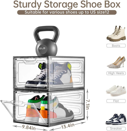 12 Pack Shoe Boxes Shoes Organizer, Shoe Storage Organizer Boxes with Magnetic Door, Clear Shoe