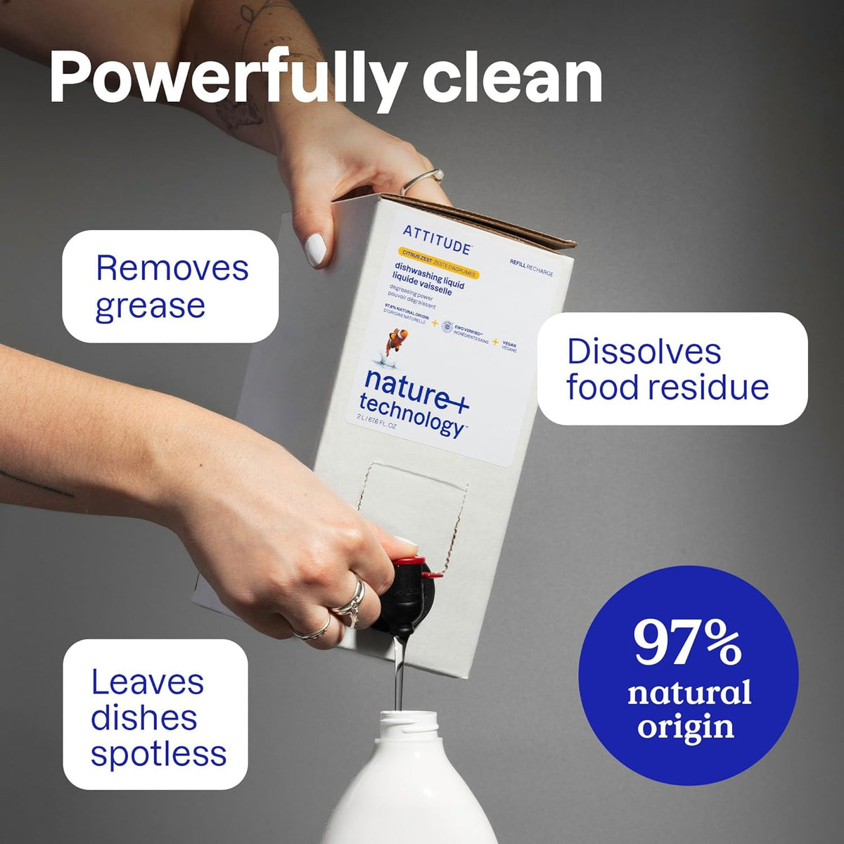 ATTITUDE Dish Soap, EWG Verified, Plant-Based & Vegan Dishwashing Liquid, Naturally Derived, Citrus