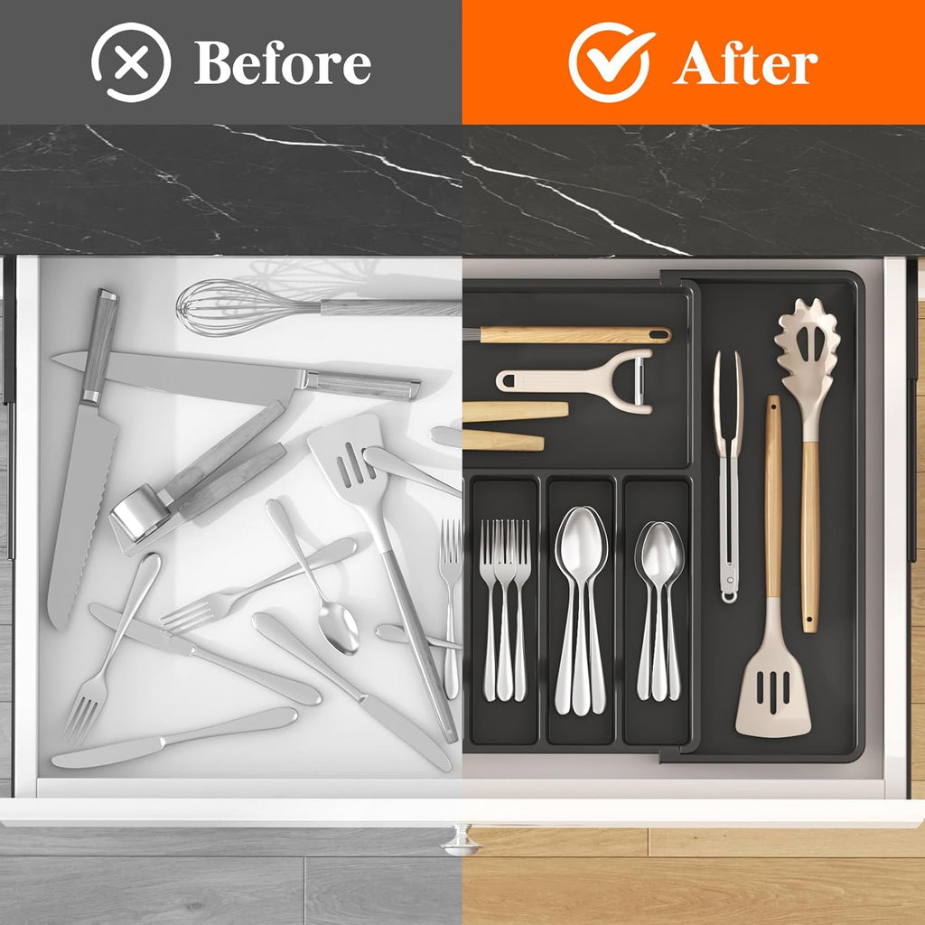 Lifewit Silverware Drawer Organizer, Expandable from 15.4 to 27 inches, Utensil Tray for Kitchen
