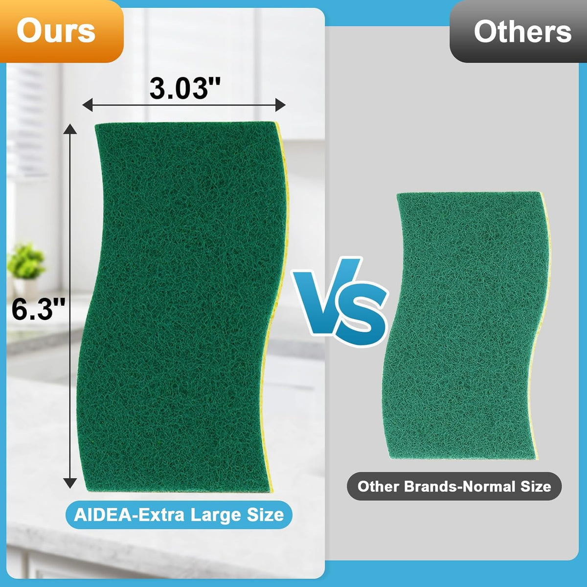 AIDEA XL Scrub Sponges 6Count, Heavy Duty Sponges for Dishes, Extra Large Sponge for Cleaning