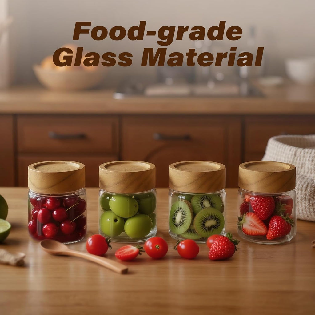6-Pack 6 oz Airtight Food Sealed Jars with Acacia Wood Lids - Glass Meal Prep Containers for