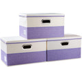 PRANDOM Large Foldable Storage Bins with Lids [3-Pack] linen Fabric Decorative Storage Boxes