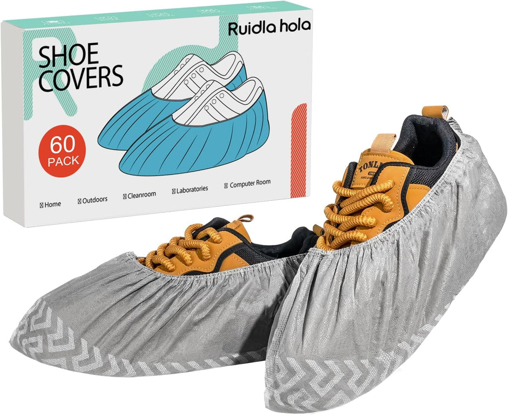 Shoe Covers Disposable 60 Pack, Non-Woven Booties for Shoes, Durable Non-Slip Shoe Protectors for