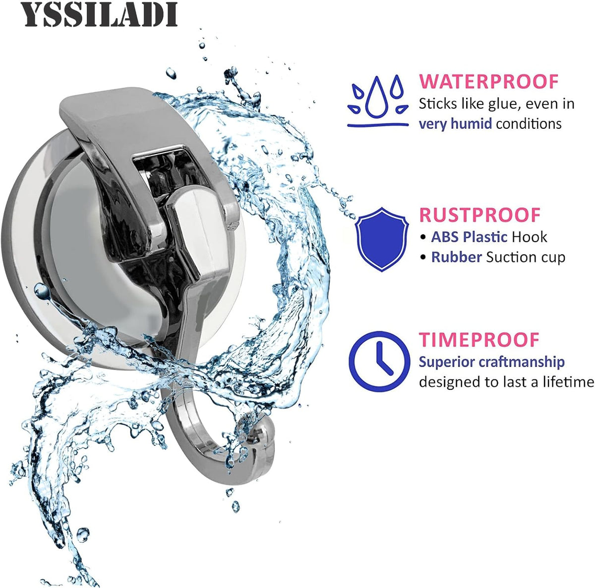 Heavy Duty Suction Cup Hooks for Shower, Bathroom Robe - Vacuum Glass Hooks, Reusable, No Hole