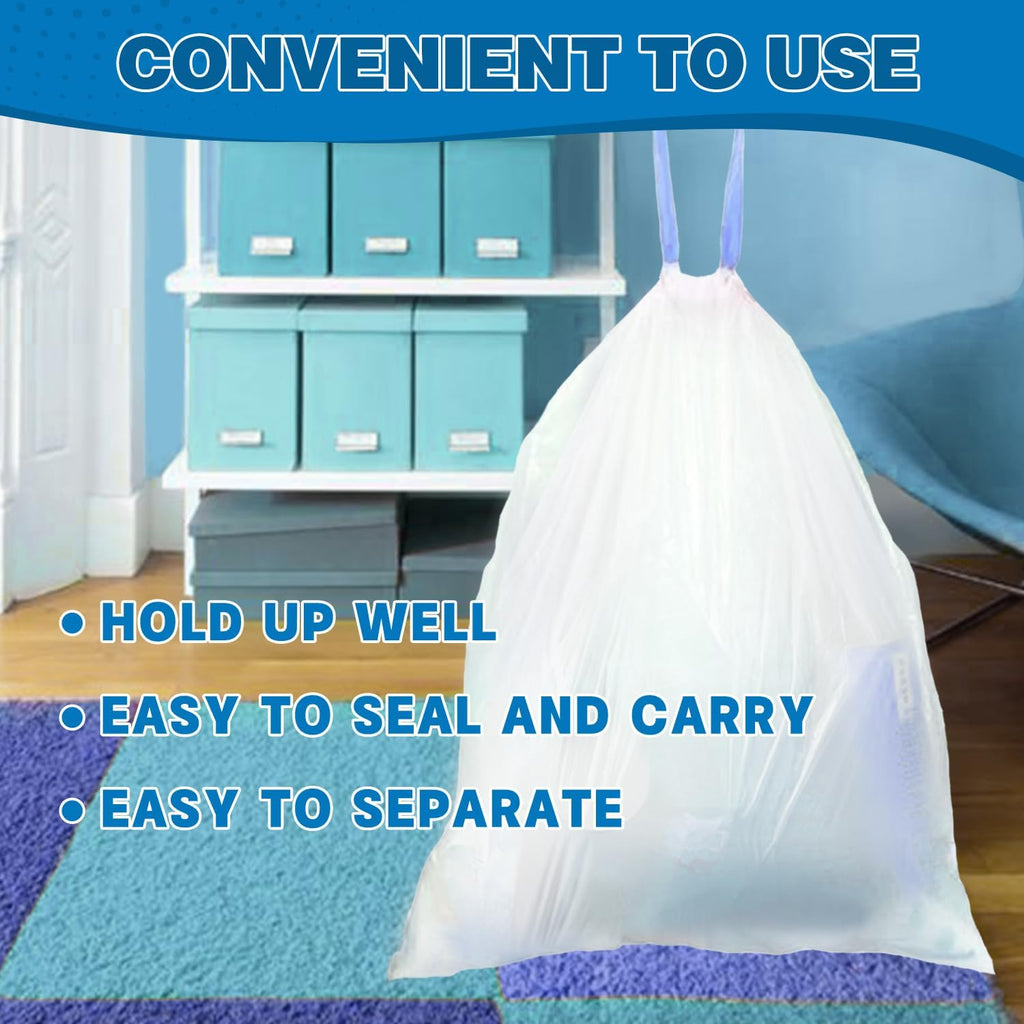 1.6 Gallon Mini Trash Bags Drawstring - 120 Count Strong Small Garbage Bags Unscented,White Trash