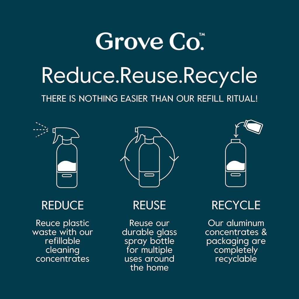 Grove Co. Tub and Tile Cleaner Refill Concentrate (2 x 1 Fl Oz) + 1 x Reusable Glass Spray Bottle